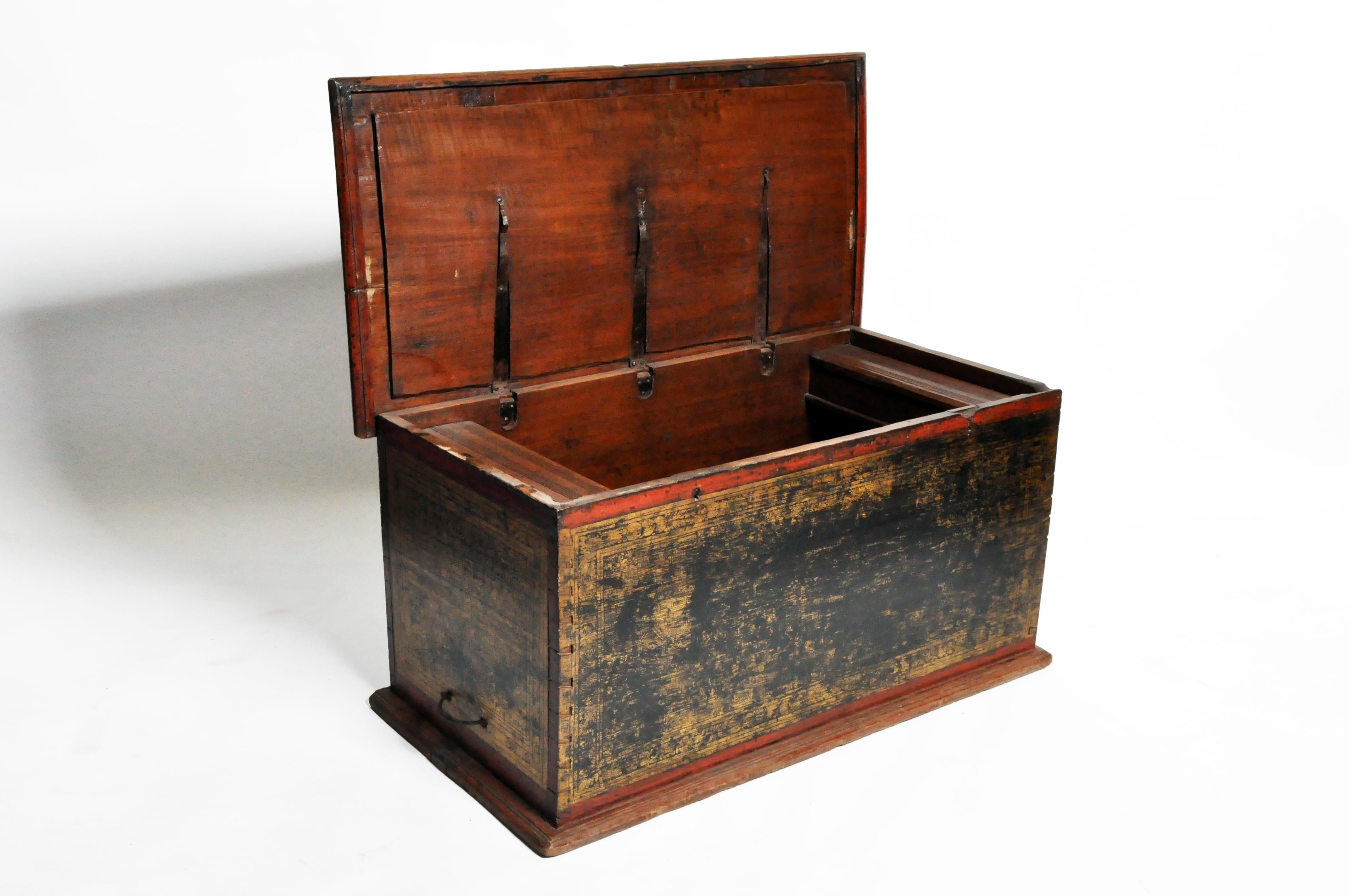 Burmese Manuscript Chest with Red Cinnabar Lacquer and Gold Leaf 16