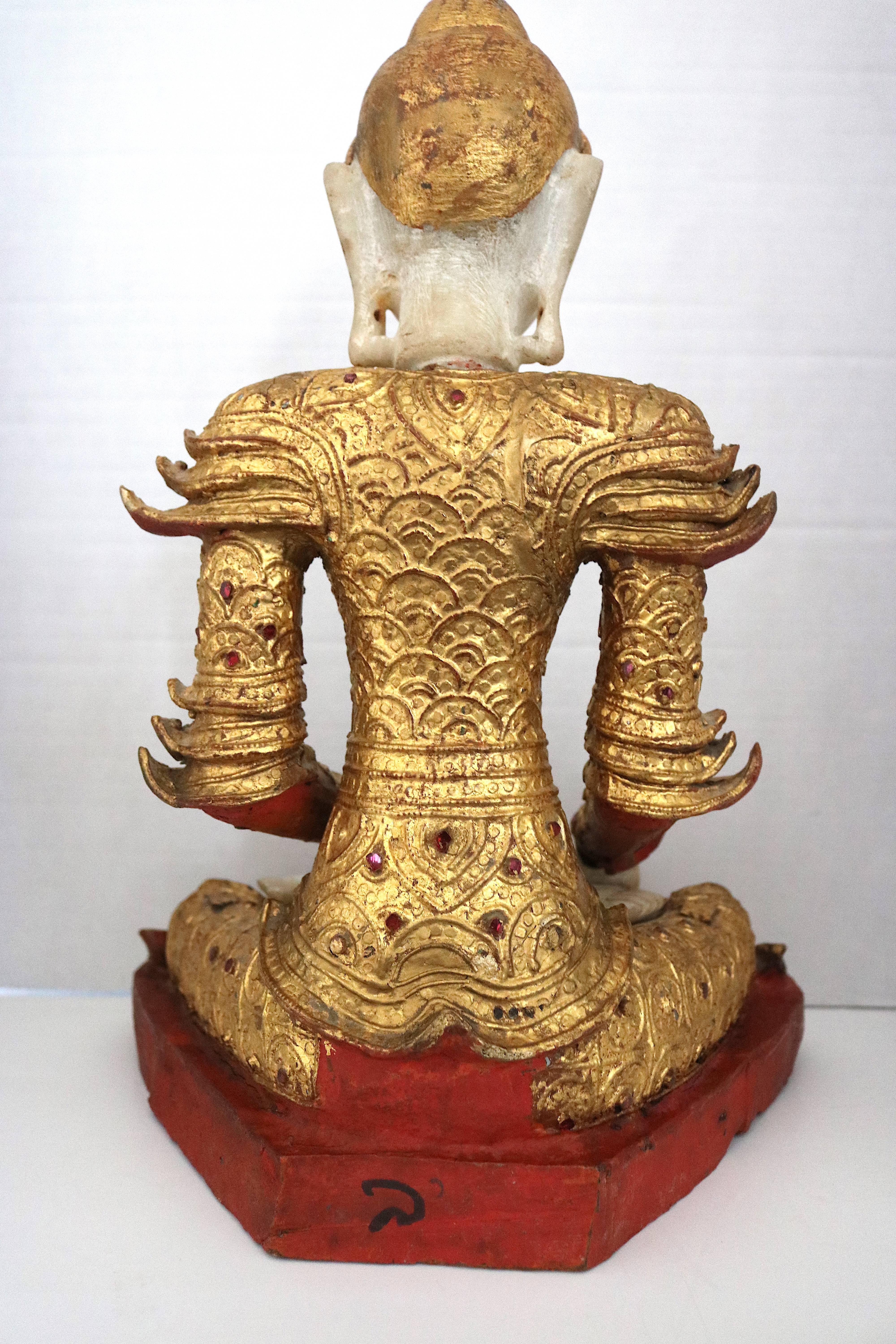 Qing Burmese Marble Giltwood Buddha in Royal Costume, 19th century For Sale