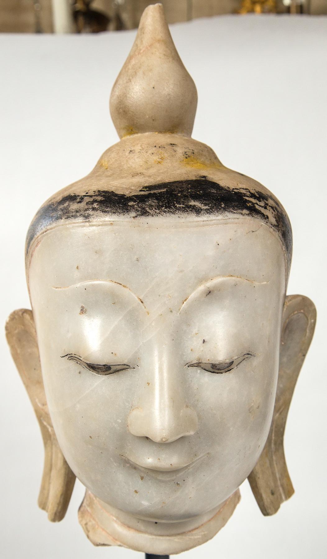 Hand-Crafted Burmese Marble Head of the Buddha