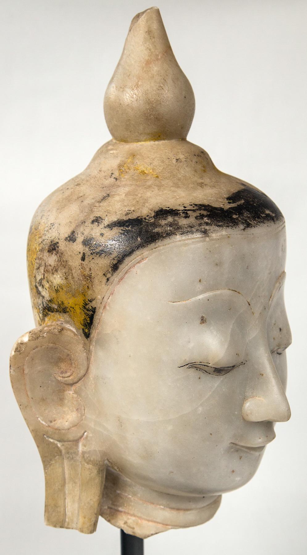 Burmese Marble Head of the Buddha In Fair Condition In Woodbury, CT