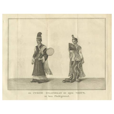 Burmese Minister & Wife in Ceremonial Dress – Antique Costume Print, c.1800