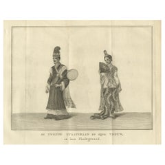 Ministro birmano y esposa en traje ceremonial - Grabado antiguo sobre traje, c.1800