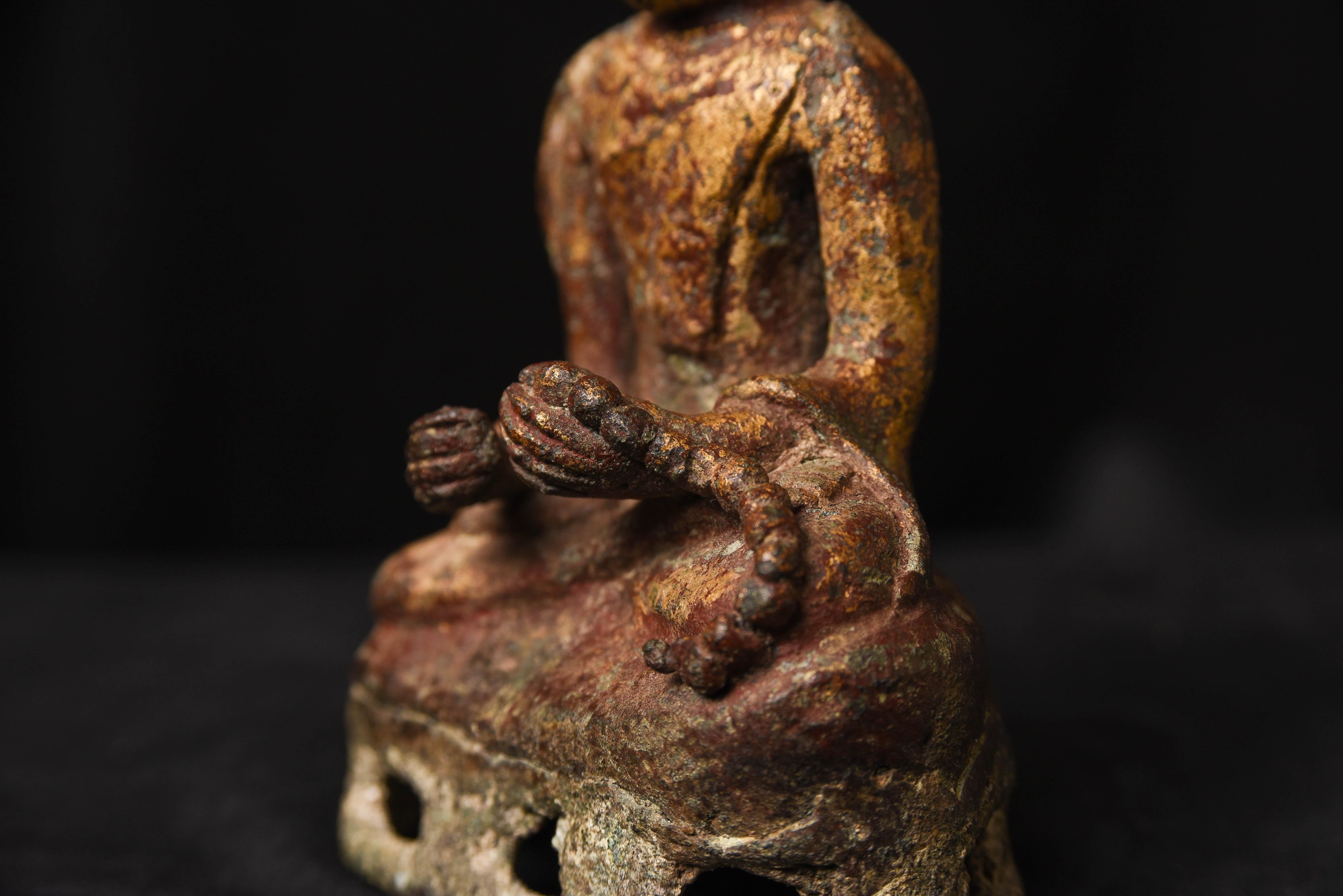 18th Century and Earlier Burmese Monk, Cast Out of a Lead/Bronze Alloy, 9592 For Sale