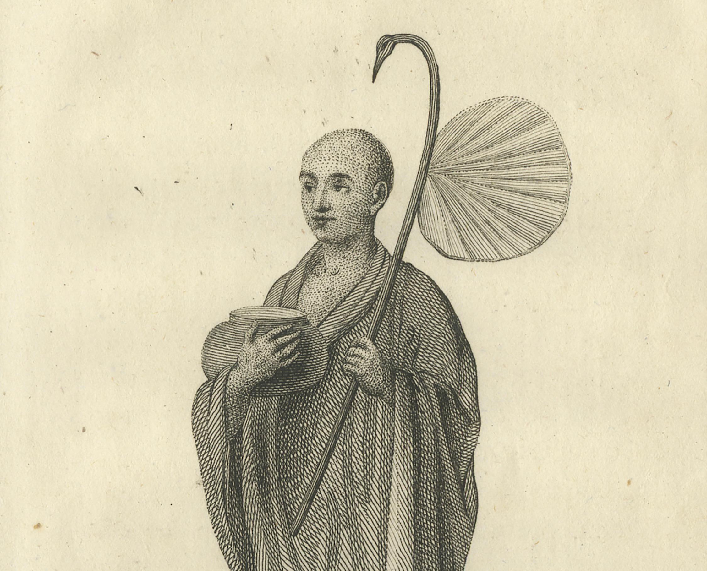 Birmesischer Mönch in religiöser Robe - Antiker Kostümdruck, um 1800 (Niederländisch) im Angebot