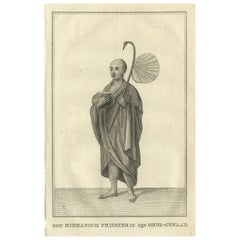 Monje birmano con su túnica religiosa - Grabado antiguo sobre traje, hacia 1800