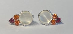 Burmese Moonstone Earrings with Cultured Orange Sapphire & Ruby