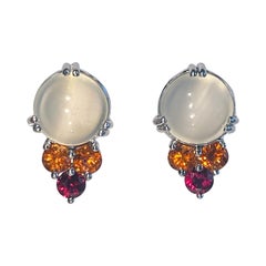 Burmese Moonstone Earrings with Orange Sapphire & Ruby
