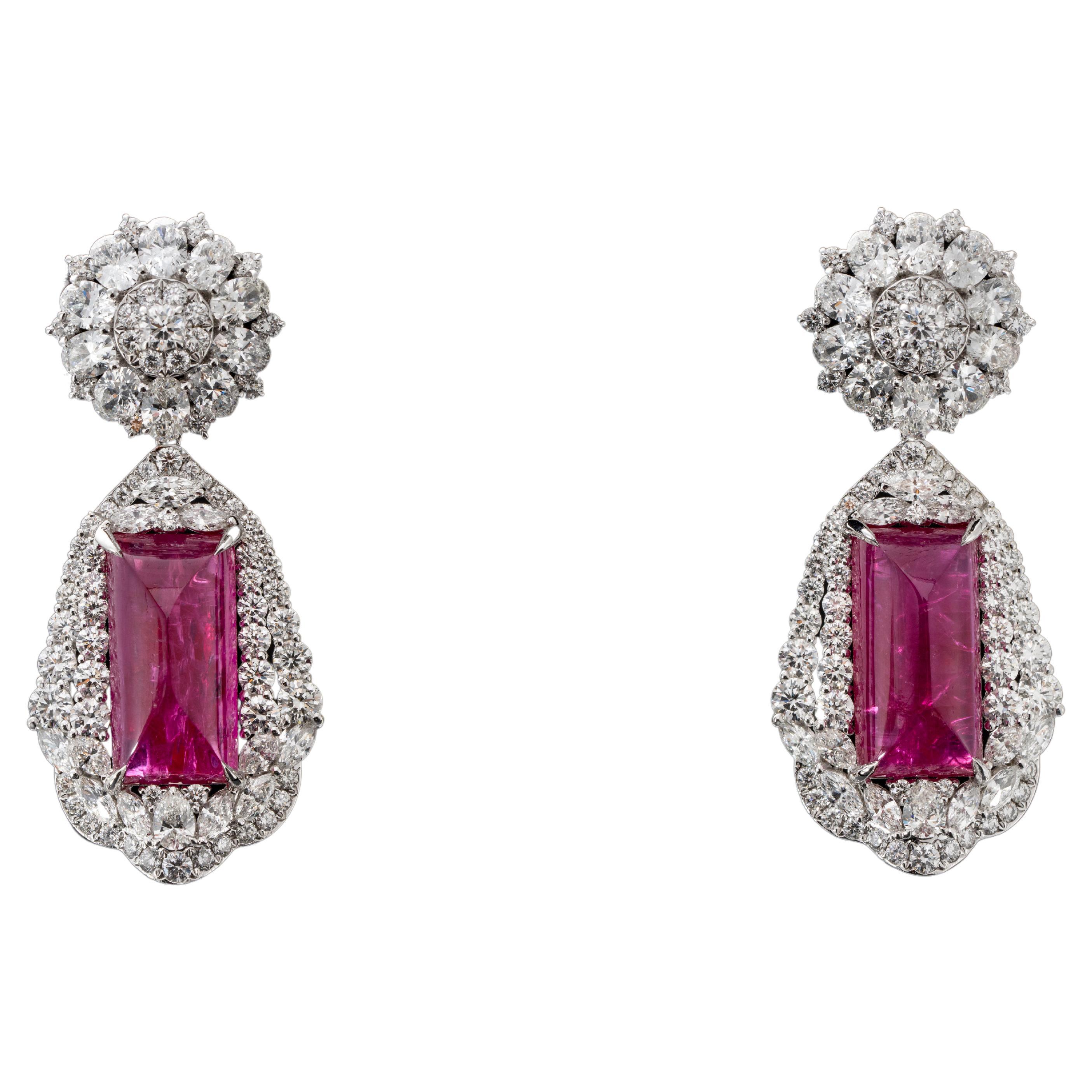 Burmese Natural Ruby Cab Earring 12.54 and 14.40ct Gubelin For Sale