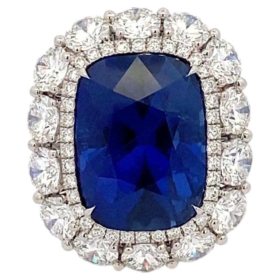Burmese No-Heat Cushion Sapphire & Diamond Platinum Ring, Gübelin & SSEF Certifi