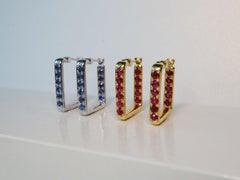 Burmese 18k Gold No Heat Ruby Hoop Earrings, Art Deco Style, 1.46 Ct