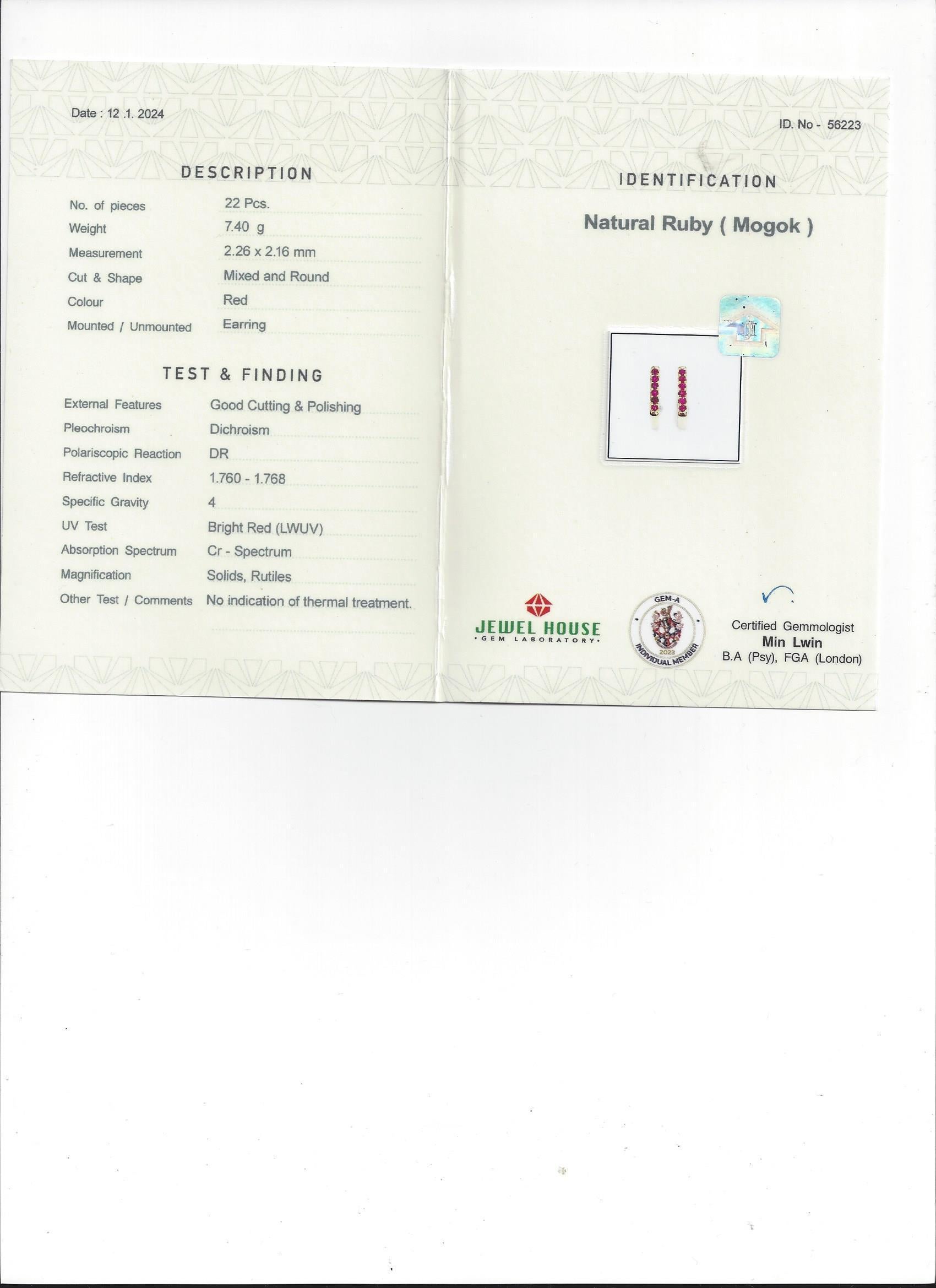 Burmese No Heat Ruby Hoop earring For Sale 2