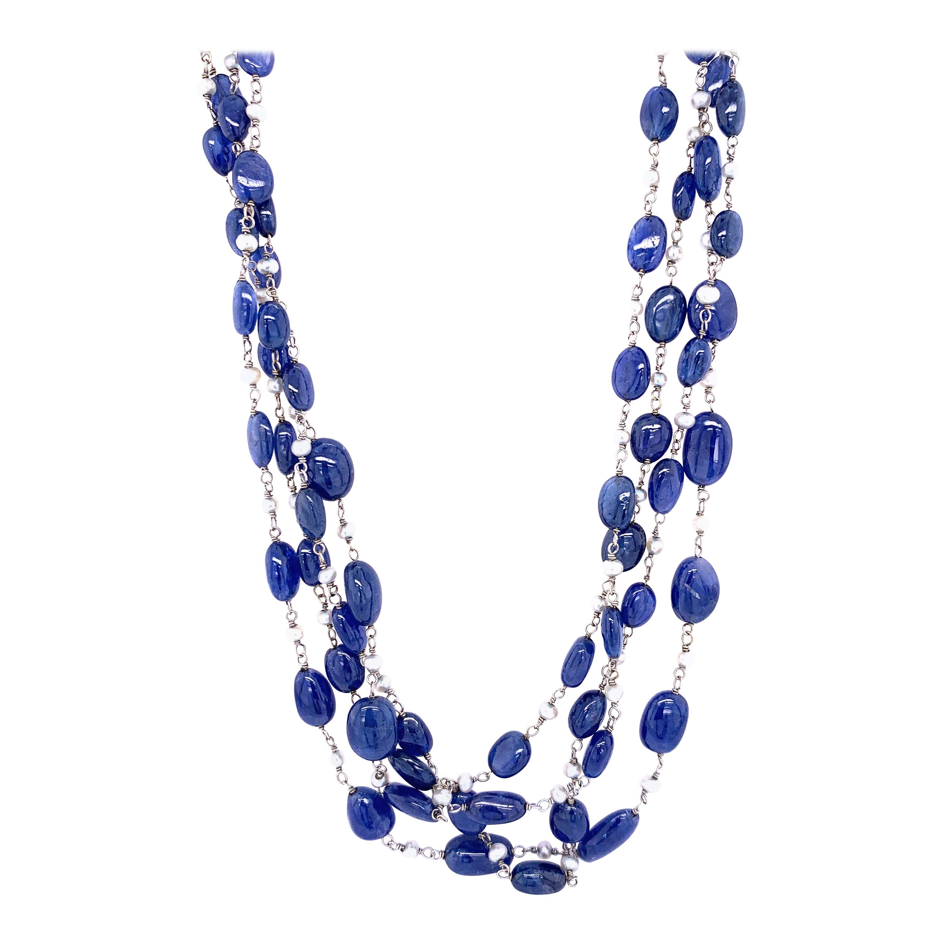Burmese No Heat Sapphire Beads and Cultured South Sea Pearl 18K Gold Necklace
