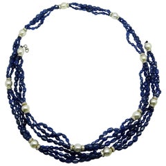 Burmesische No Heat Saphir Perlen, Perlen und weiße Diamanten Gold Halskette
