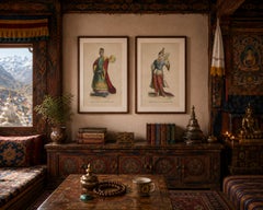 Burmese Nobleman & Noblewoman Costume Prints, Hand-Colored Pair, 1854
