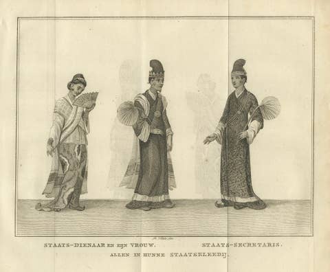 Burmese Official, Wife & Secretary in Ceremonial Dress – Antique Print, c.1800
