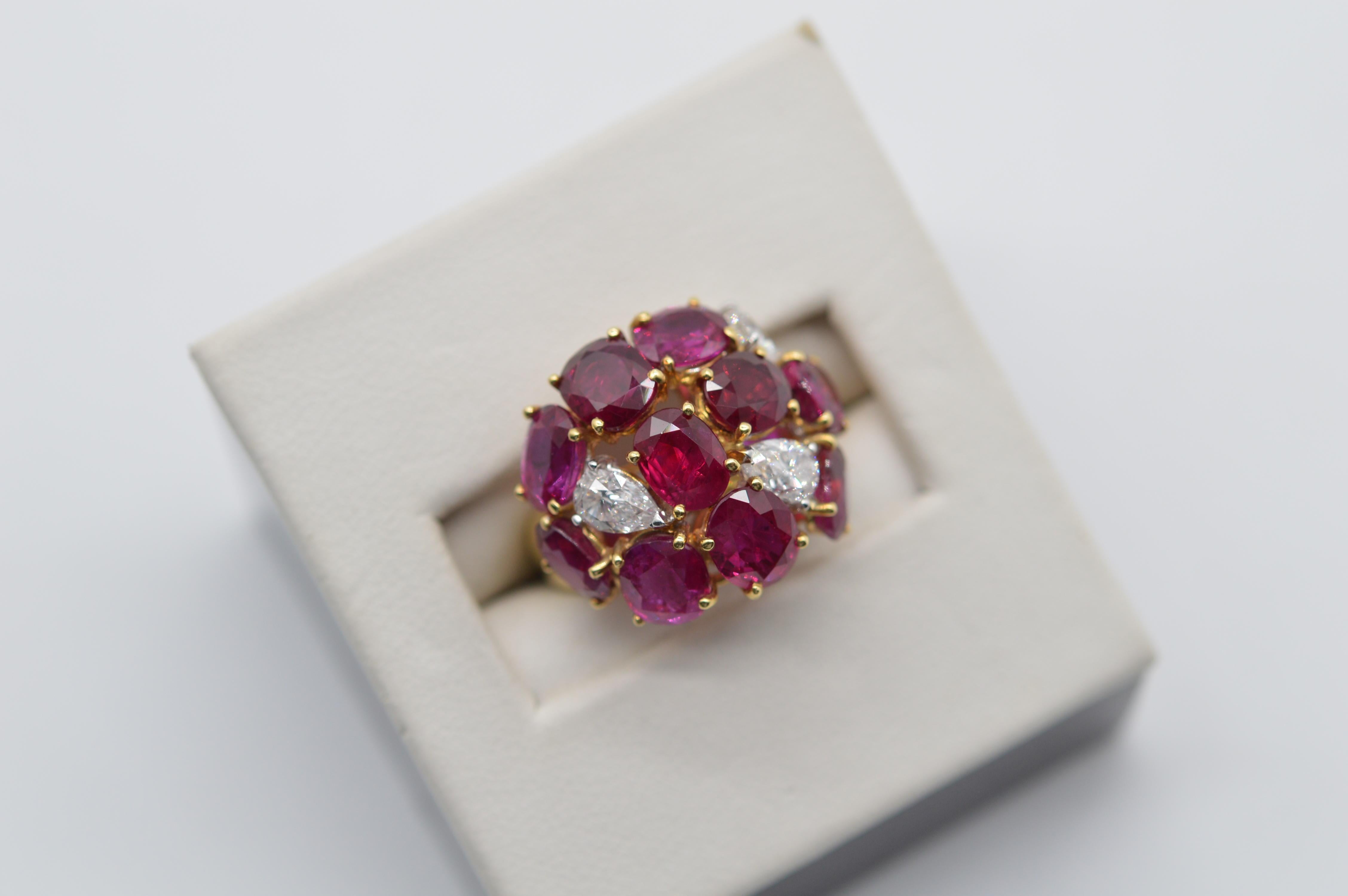 Burmese Oval Ruby Ring 8.40 cts with Pearshape White Diamonds Unworn  For Sale 4