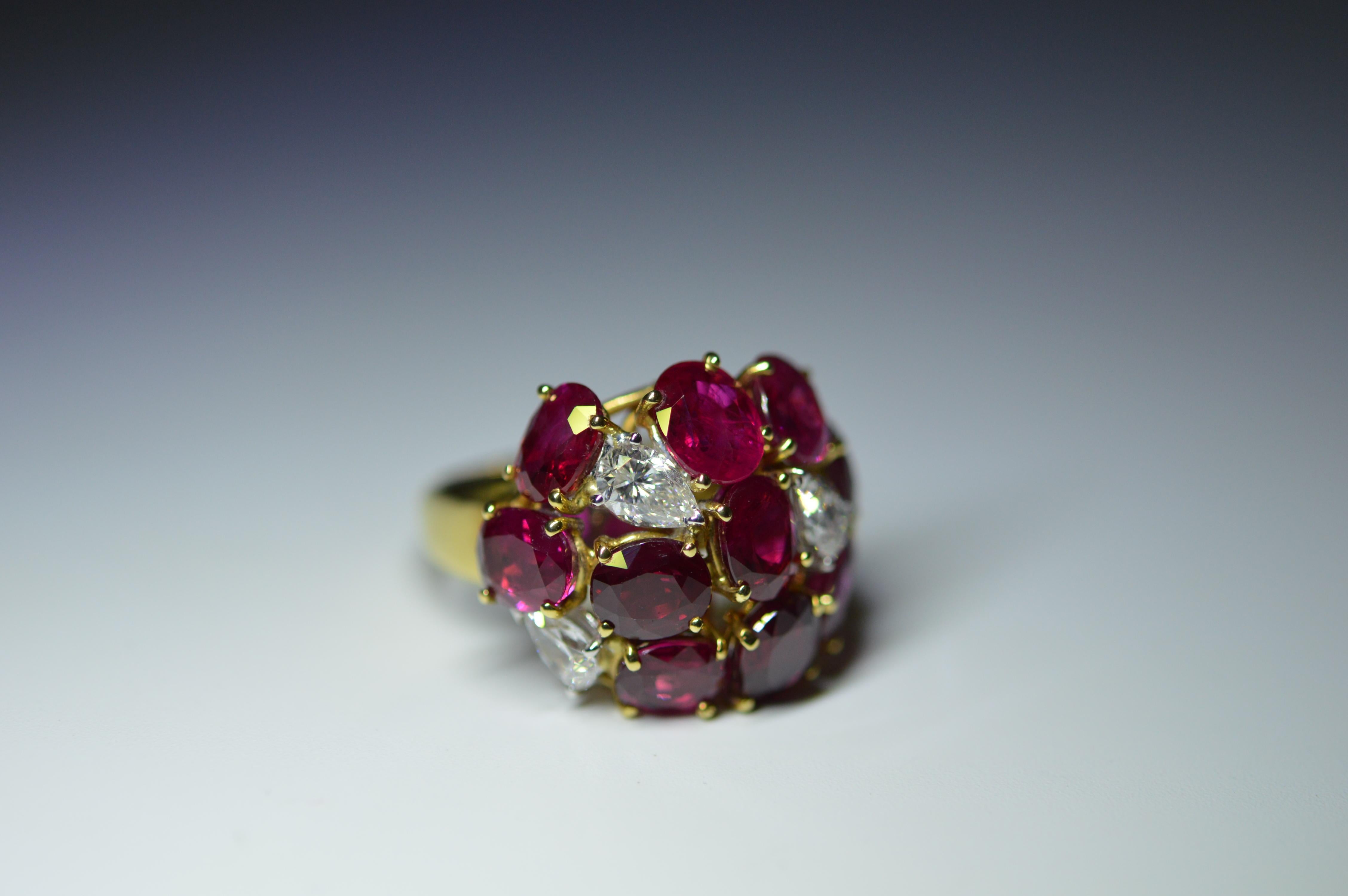 Burmese Oval Ruby Ring 8.40 cts with Pearshape White Diamonds Unworn  For Sale 5