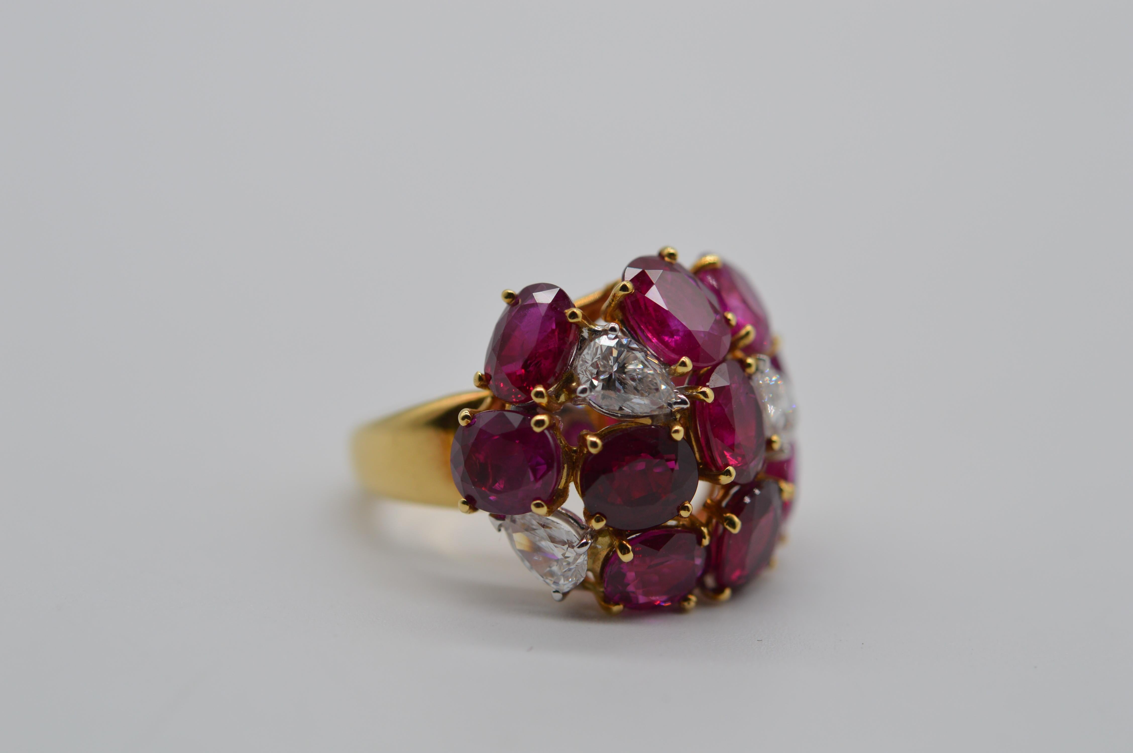 Art Deco Burmese Oval Ruby Ring 8.40 cts with Pearshape White Diamonds Unworn  For Sale