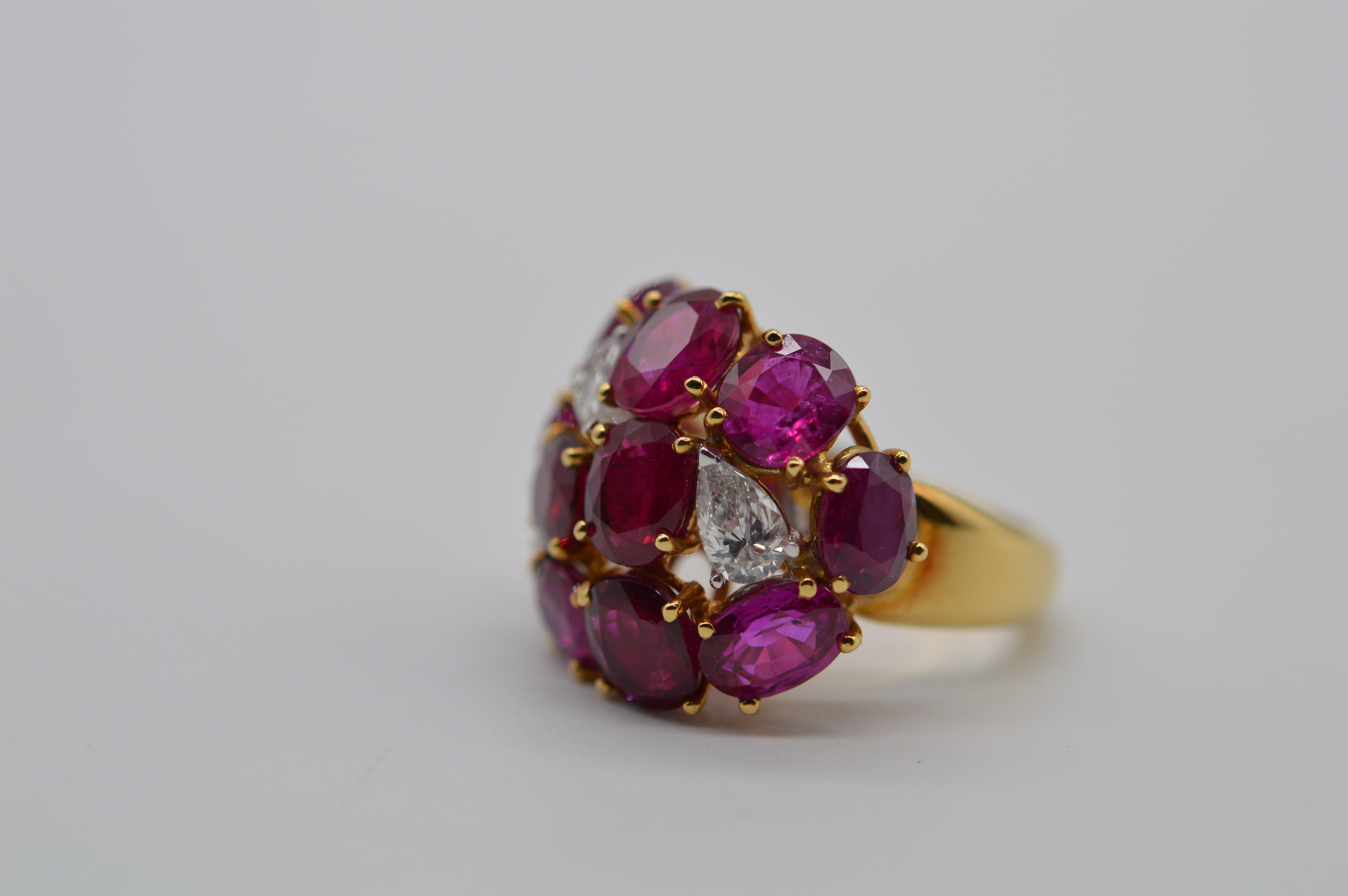 Oval Cut Burmese Oval Ruby Ring 8.40 cts with Pearshape White Diamonds Unworn  For Sale