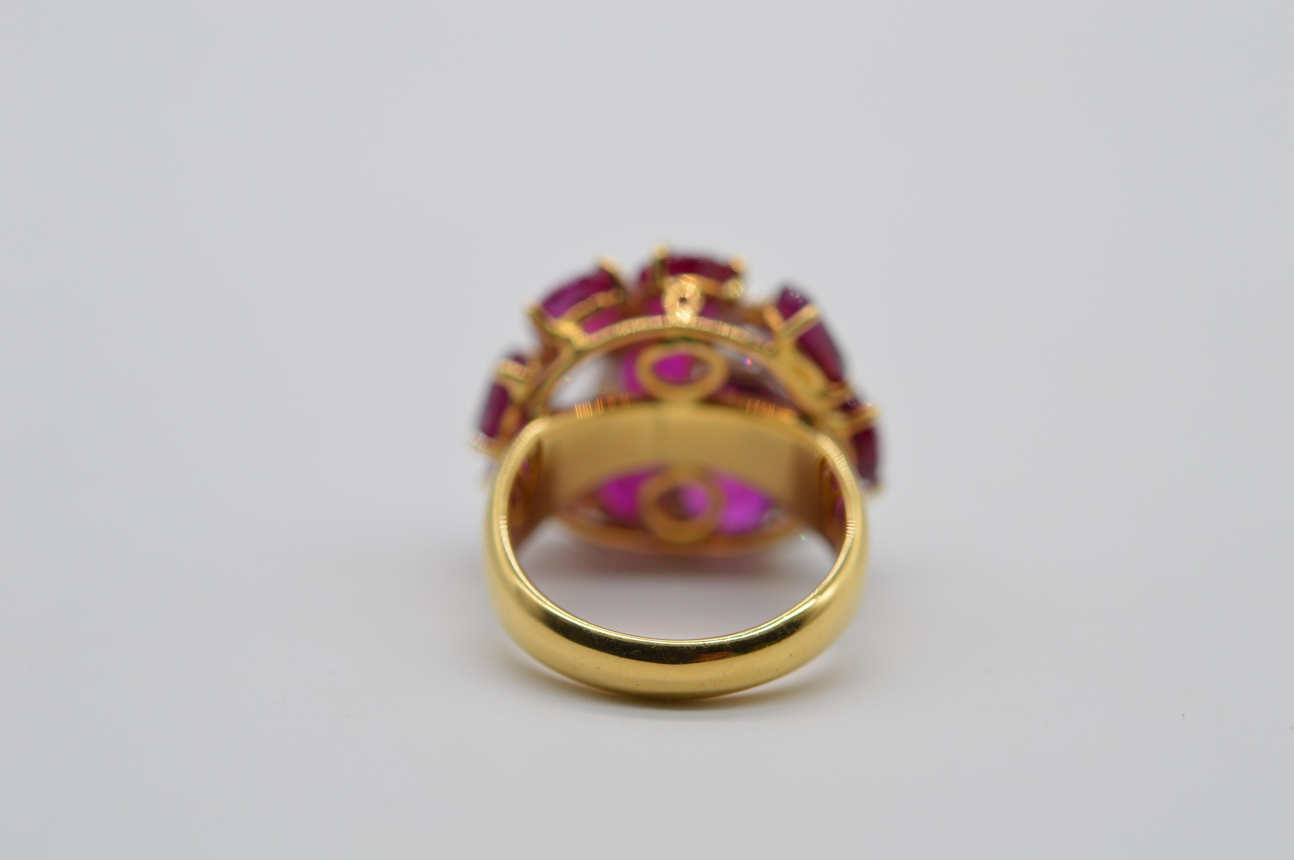 Burmese Oval Ruby Ring 8.40 cts with Pearshape White Diamonds Unworn  In New Condition For Sale In Geneva, CH