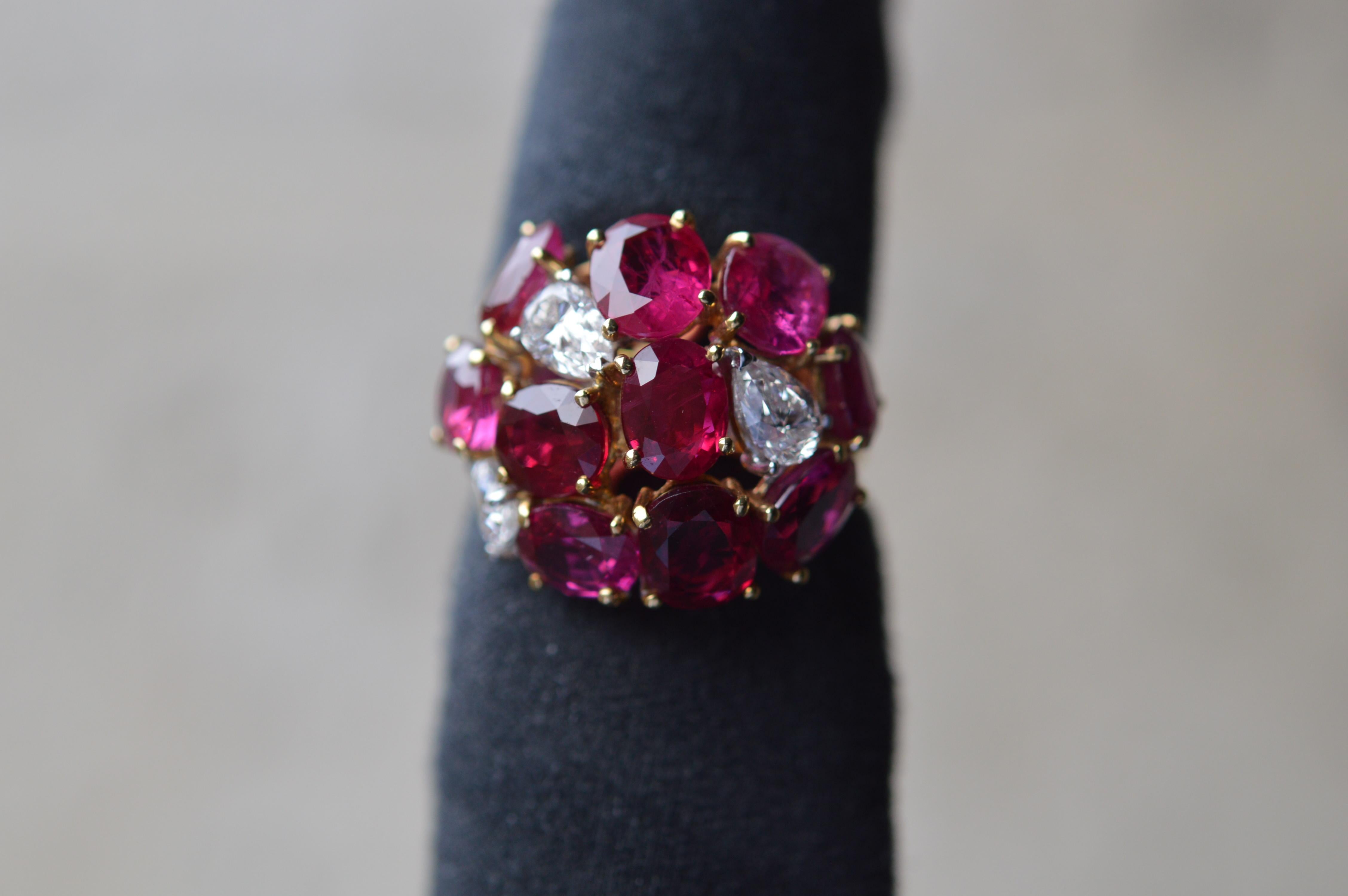 Burmese Oval Ruby Ring 8.40 cts with Pearshape White Diamonds Unworn  For Sale 2