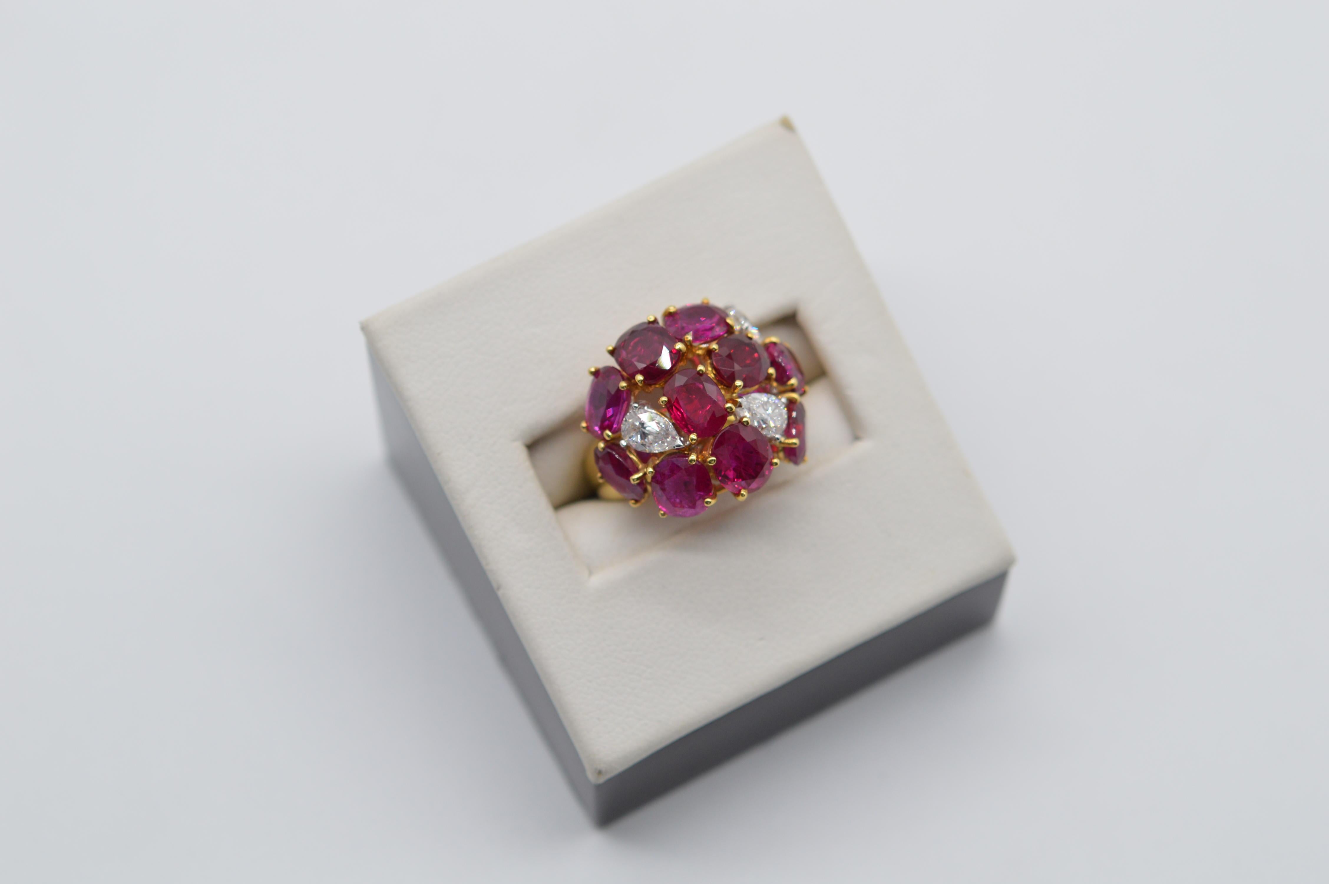Burmese Oval Ruby Ring 8.40 cts with Pearshape White Diamonds Unworn  For Sale 3