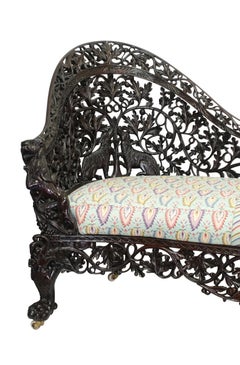 Burmese Padouk Wood Carved Settee Sofa, Asian 19th Century