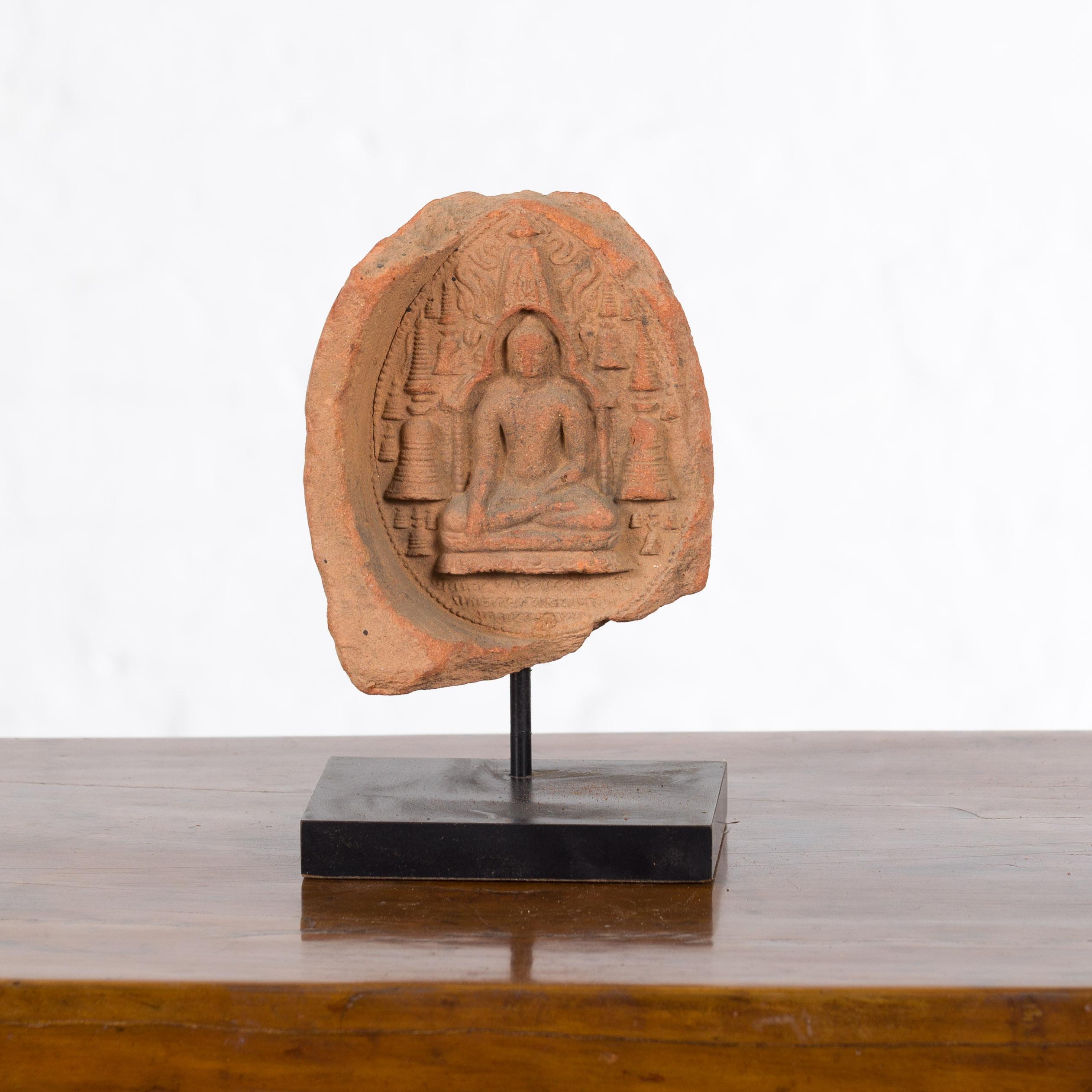 Burmese Pagan Empire 12th or 13th Century Votive Terracotta Buddha Bas-Relief In Good Condition In Yonkers, NY