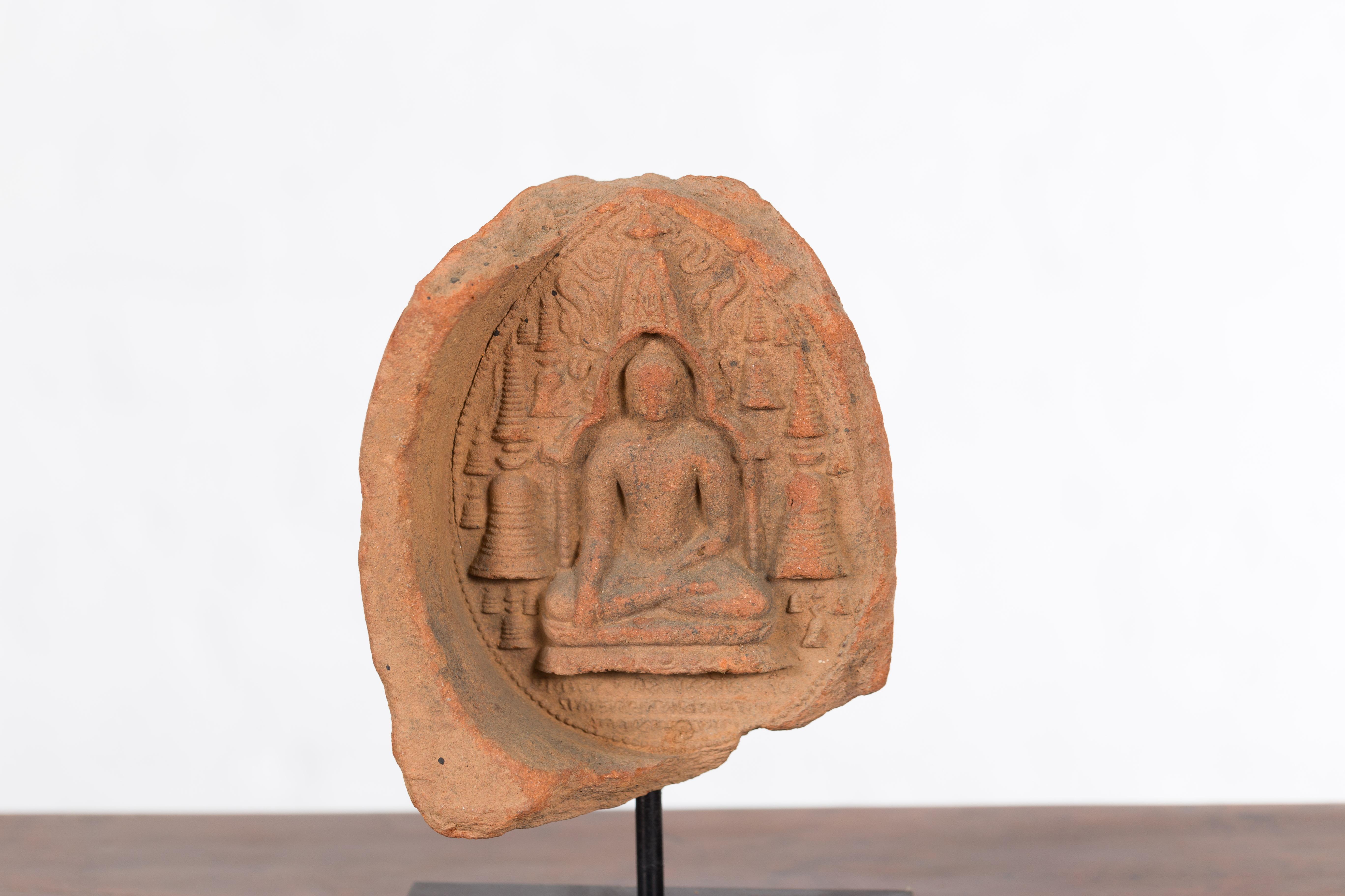 18th Century and Earlier Burmese Pagan Empire 12th or 13th Century Votive Terracotta Buddha Bas-Relief