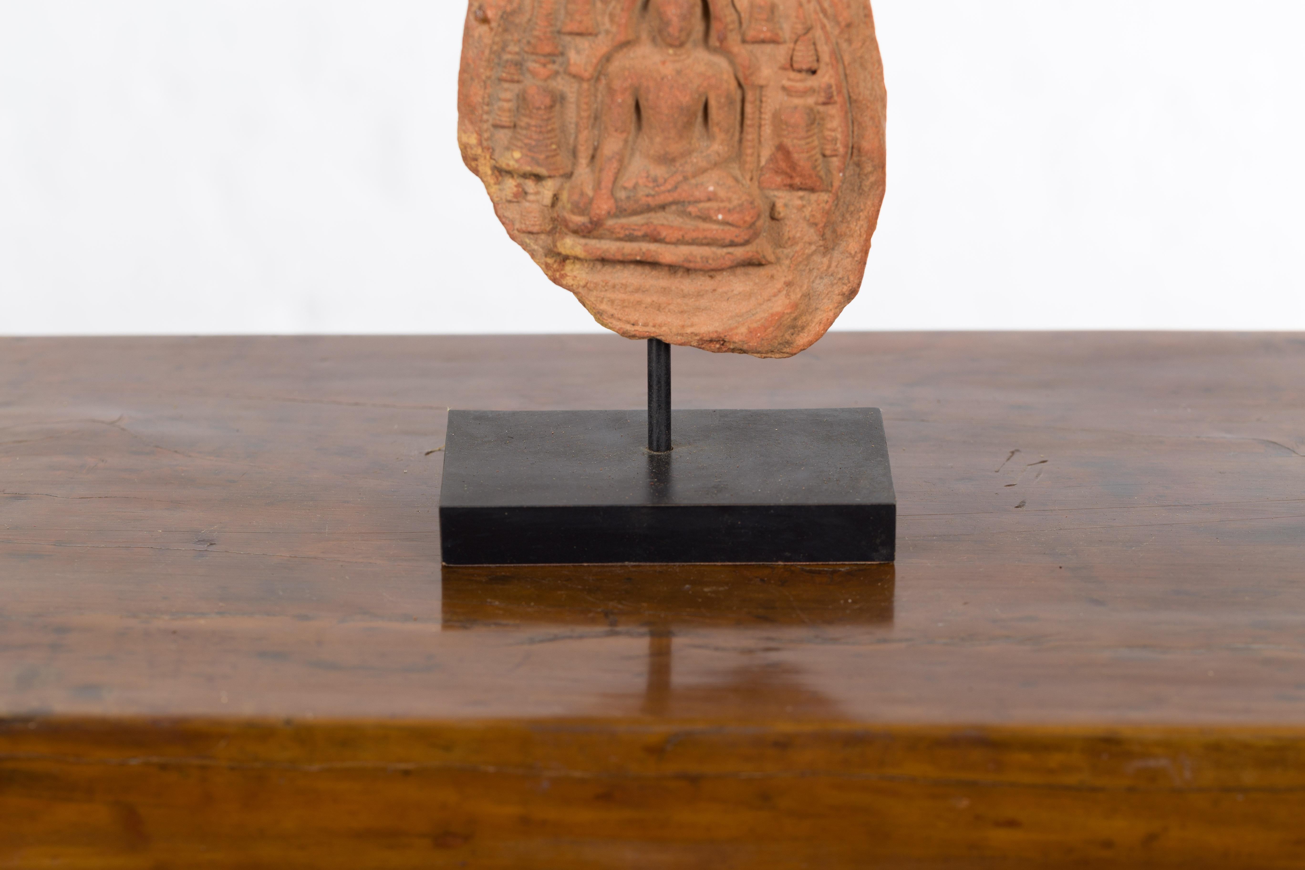 Metal Burmese Pagan Empire Votive Terracotta Buddha Tabletop Sculpture