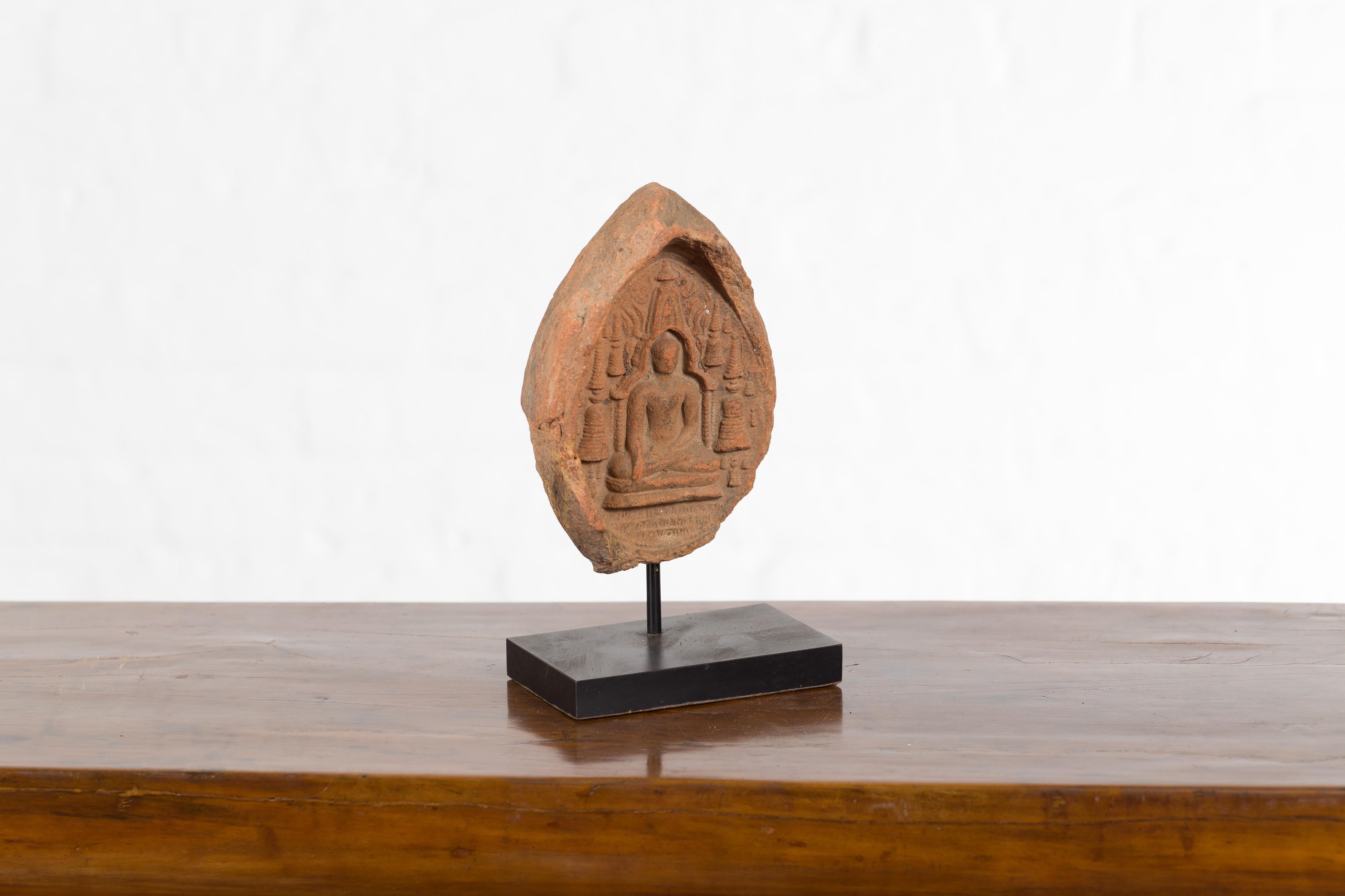 Burmese Pagan Empire 12th or 13th Century Votive Terracotta Buddha Bas-Relief 1