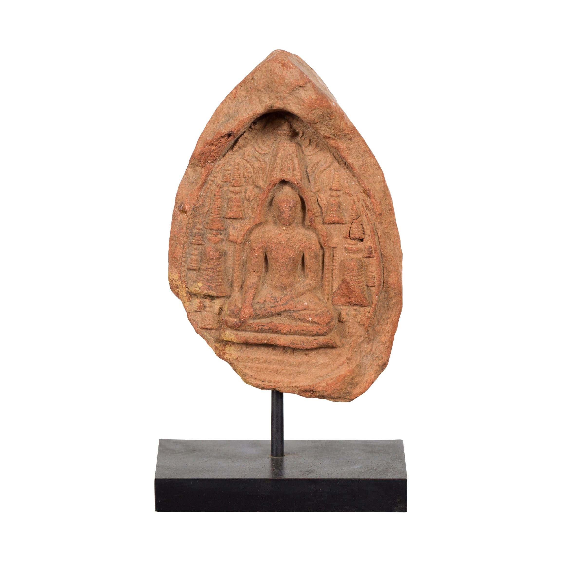 Burmese Pagan Empire 12th or 13th Century Votive Terracotta Buddha Bas-Relief