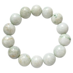 Burmese Pale Celadon Jade Beaded Stretch Bracelet, 9 Inch, Unisex
