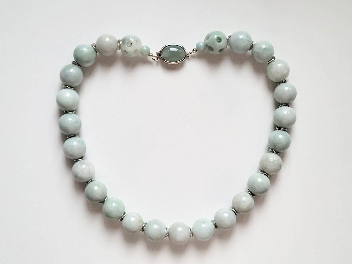 Bead Burmese Pale Celadon Jade Necklace For Sale