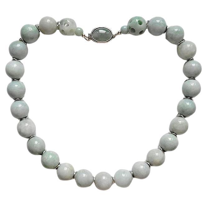 Burmese Pale Celadon Jade Necklace For Sale