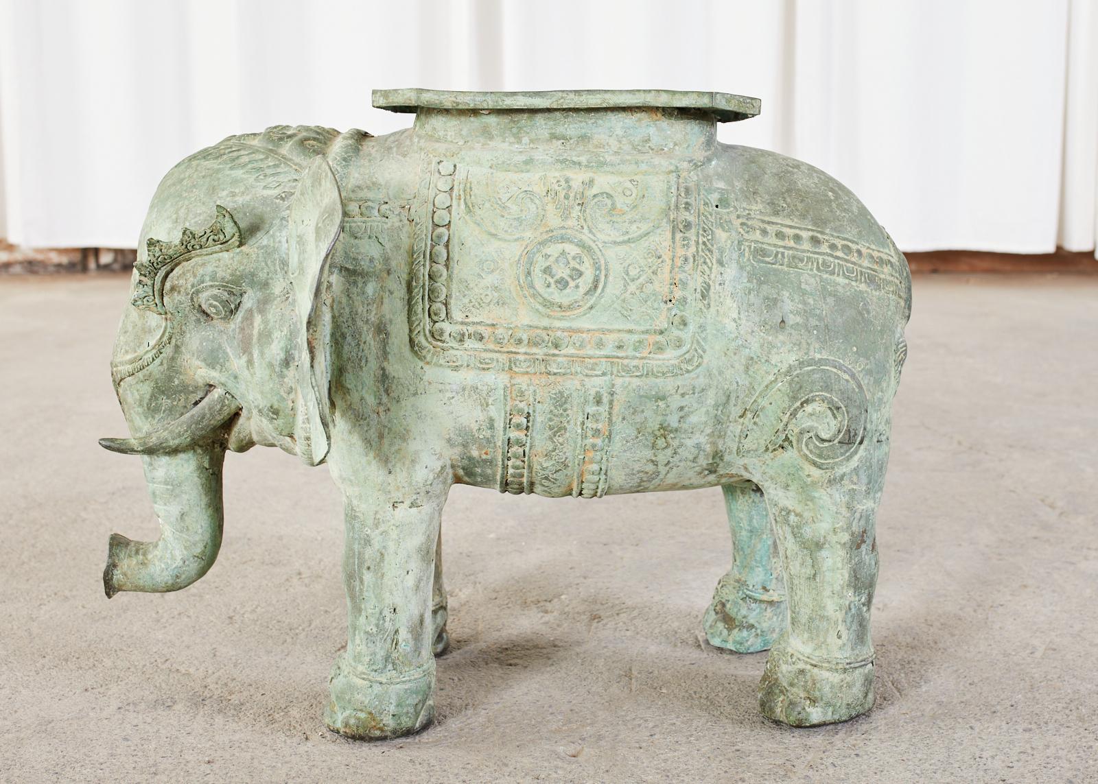 Burmese Patinated Bronze Elephant Garden Stool or Drink Table 4