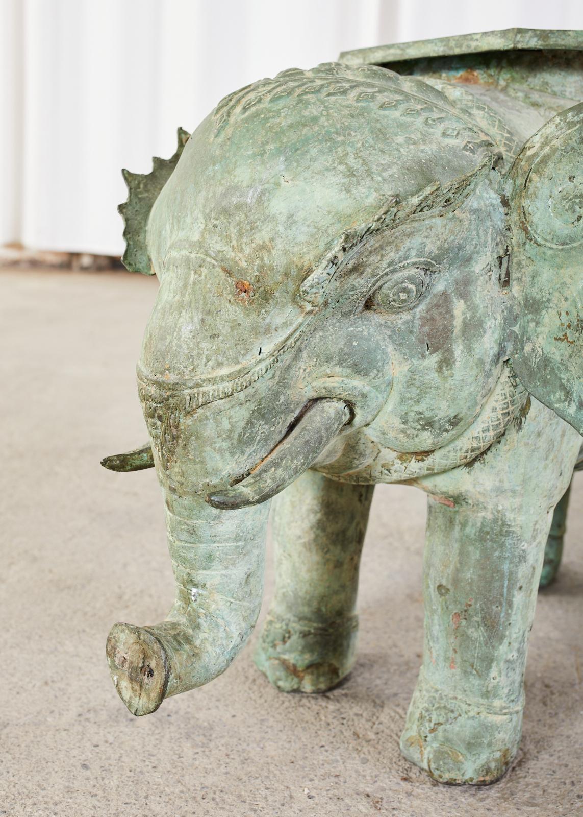 Burmese Patinated Bronze Elephant Garden Stool or Drink Table 1
