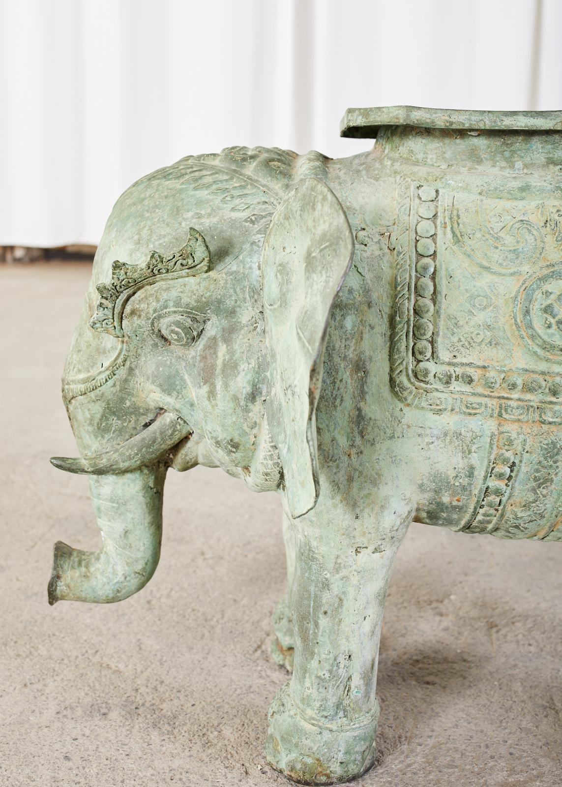 Burmese Patinated Bronze Elephant Garden Stool or Drink Table 3