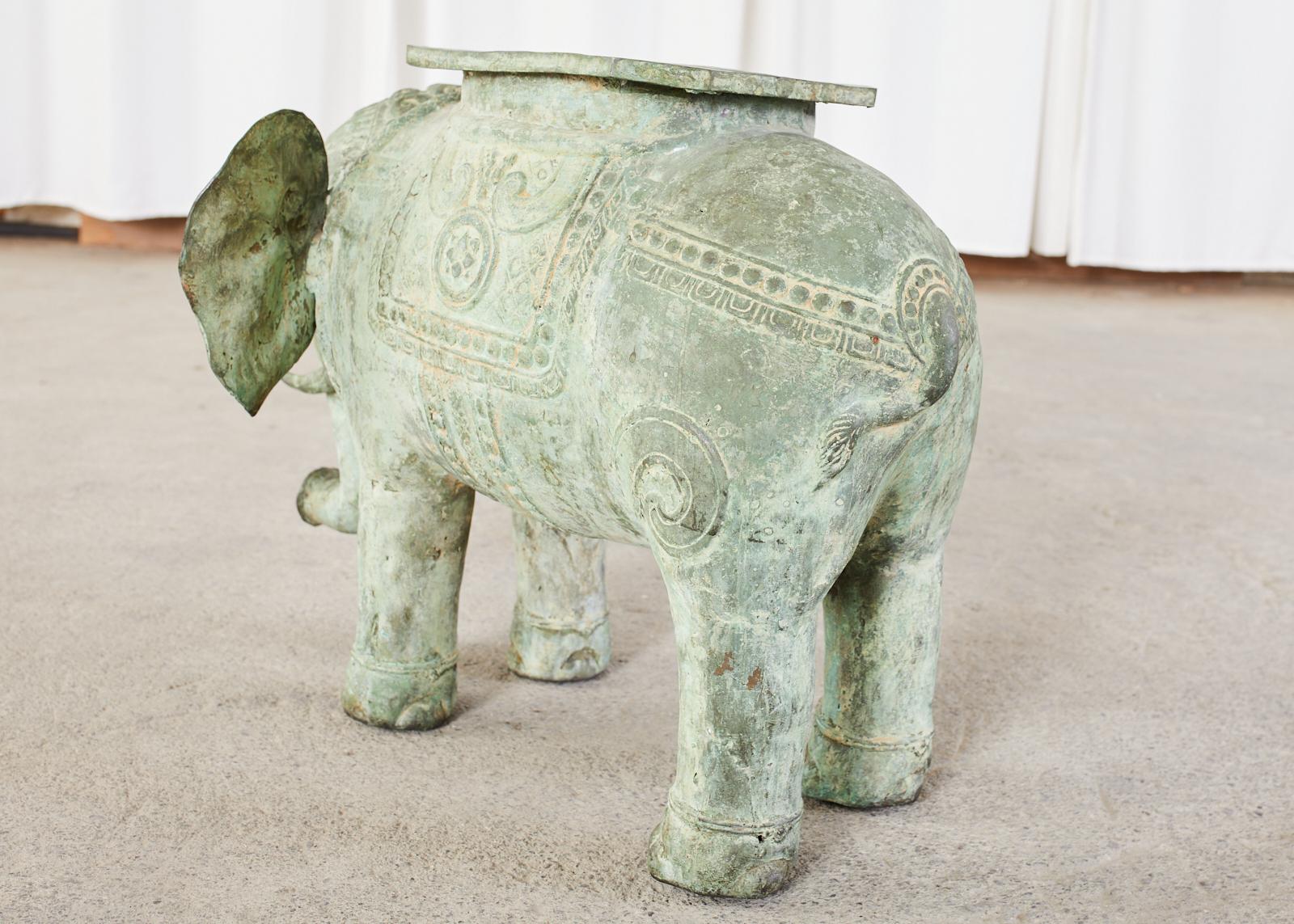 Burmese Patinated Bronze Elephant Garden Stool or Drink Table 8