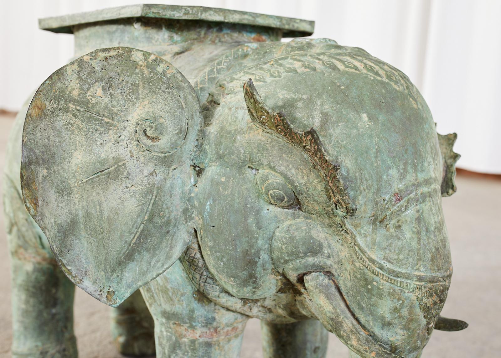 Burmese Patinated Bronze Elephant Garden Stool or Drink Table 11