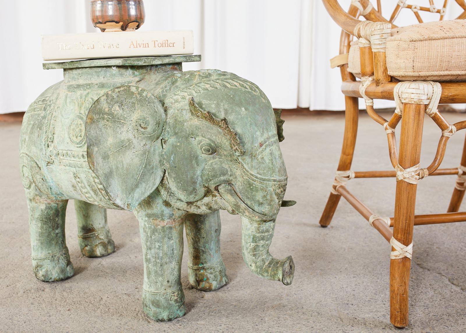 Burmese Patinated Bronze Elephant Garden Stool or Drink Table 11