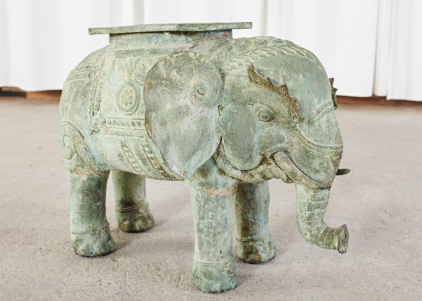 Tribal Burmese Patinated Bronze Elephant Garden Stool or Drink Table