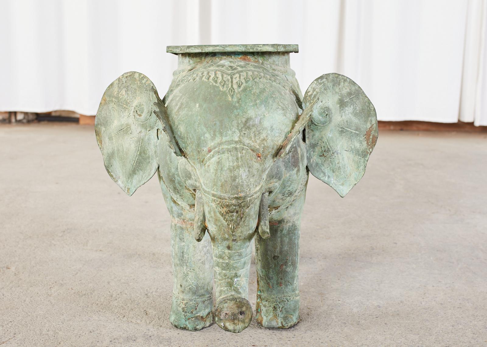 Asian Burmese Patinated Bronze Elephant Garden Stool or Drink Table
