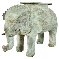 Vintage Burmese Patinated Bronze Elephant Garden Stool or Drink Table