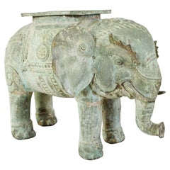 Vintage Burmese Patinated Bronze Elephant Garden Stool or Drink Table