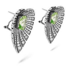 Burmese Peridot 4.12 Carat Top Quality & Diamond Designer Cocoon 18K Earring