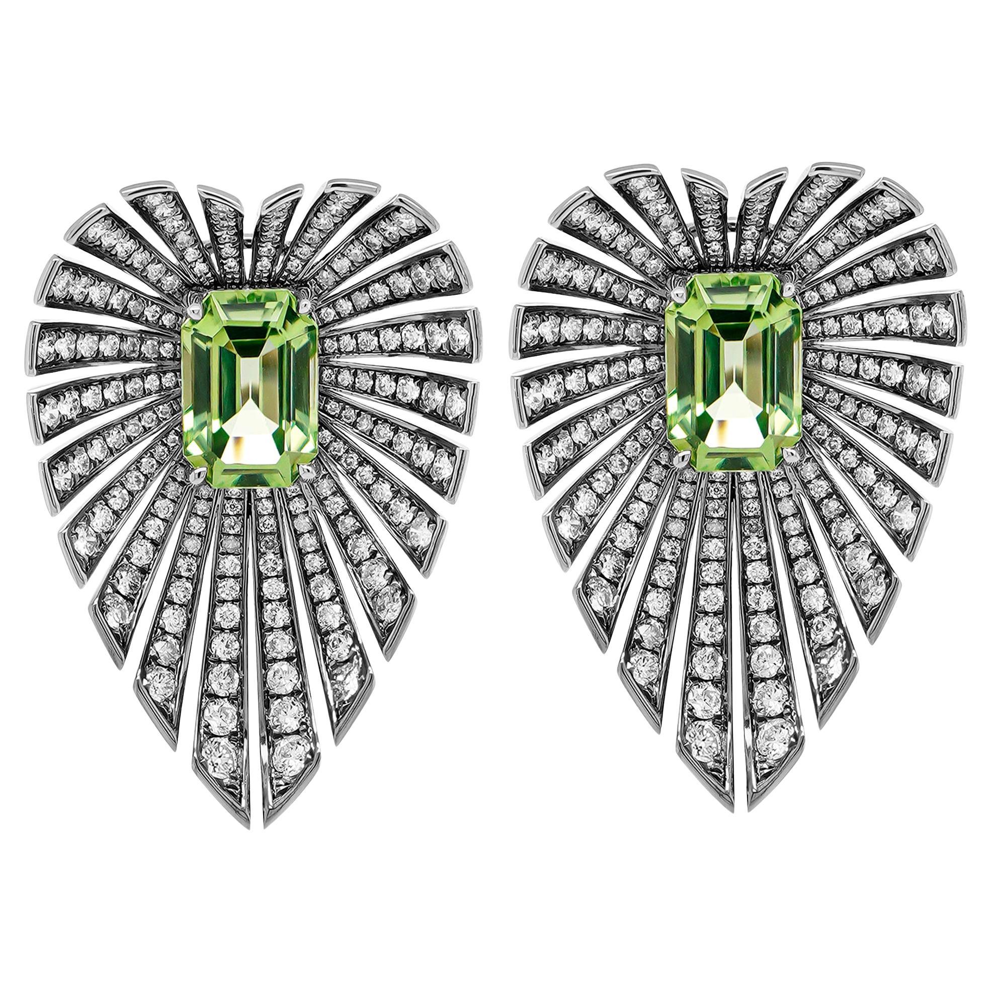 Burmese Peridot 4.12 Carat Top Quality & Diamond Designer Cocoon 18K Earring For Sale