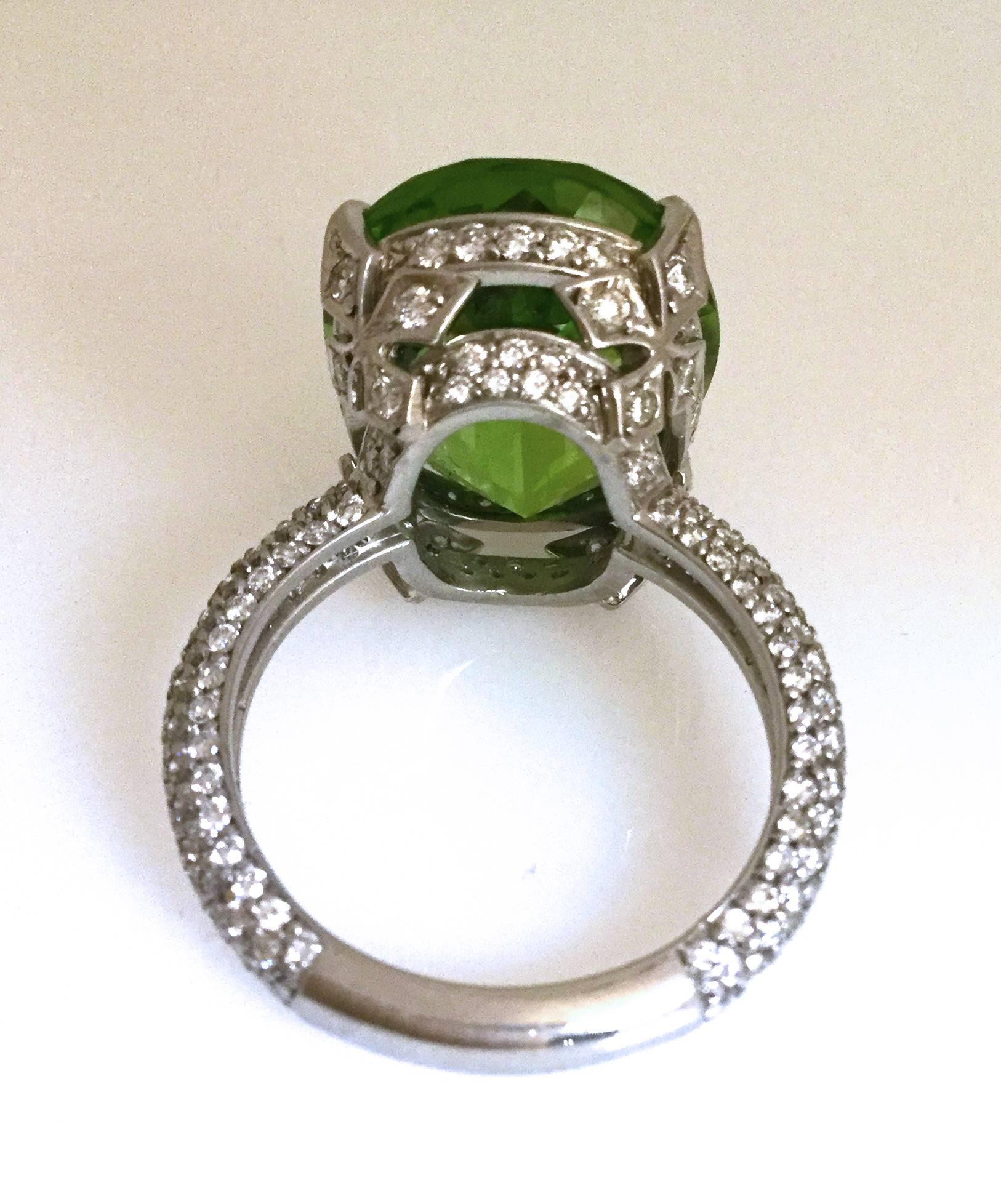 Women's Burmese Peridot Diamond Platinum Ring