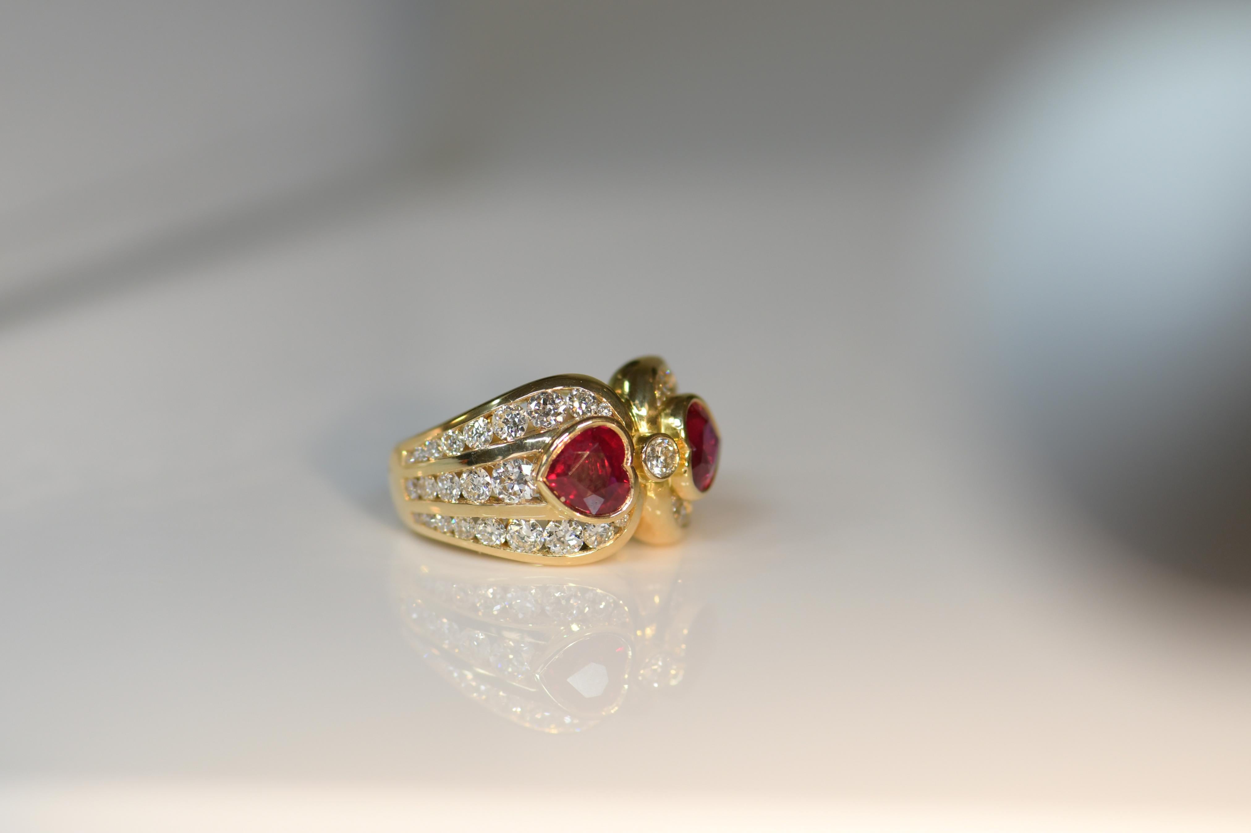 Burmese Pigeon Blood Double Heart Ruby Ring In Excellent Condition For Sale In Bloxham, GB