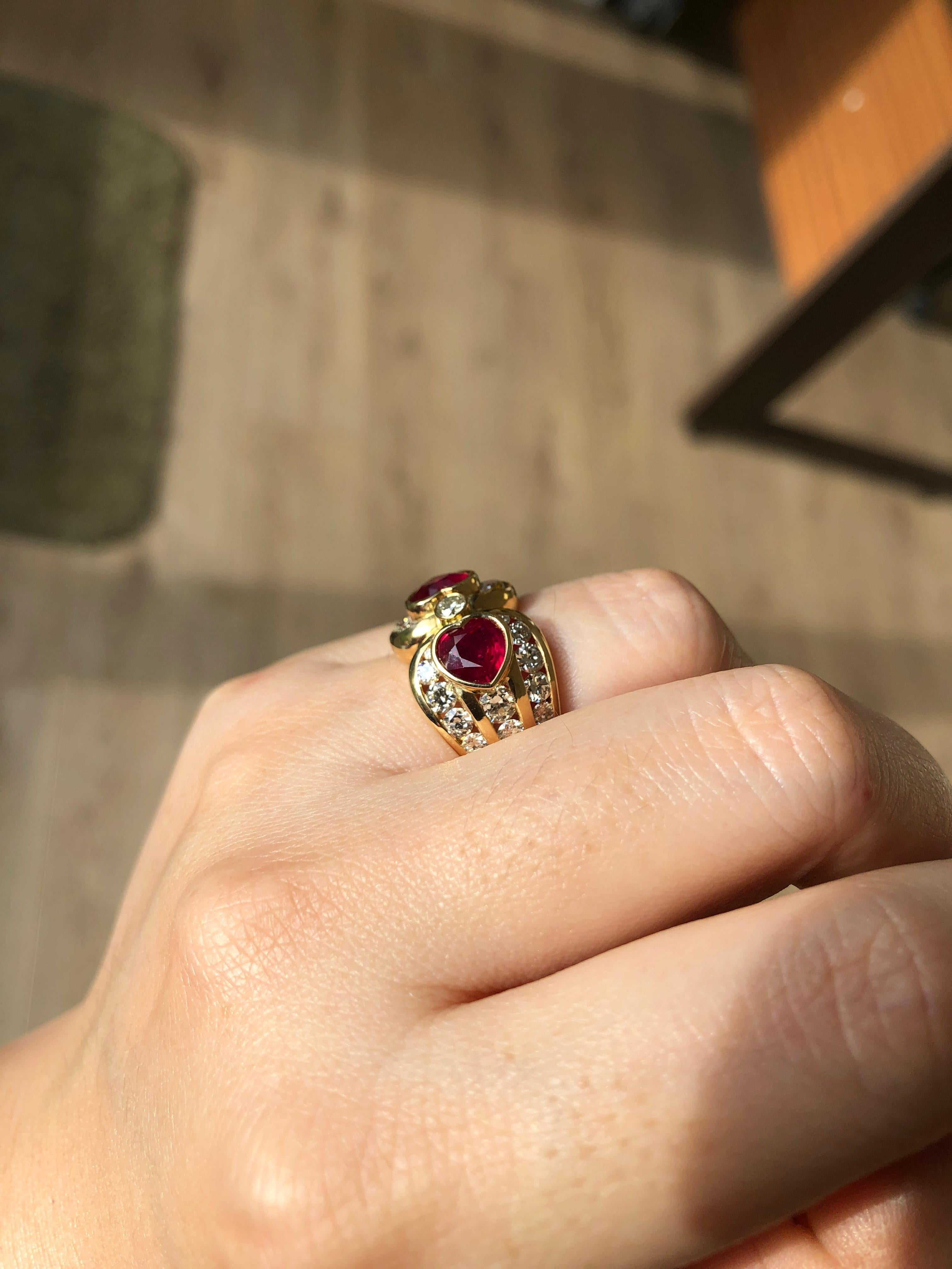 Burmese Pigeon Blood Double Heart Ruby Ring For Sale 1